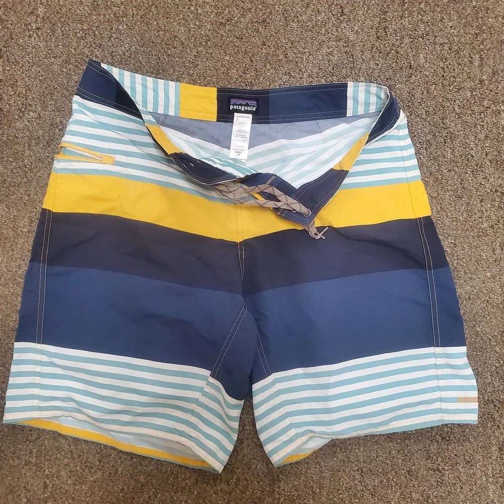 Patagonia Wavefarer Board Beach Shorts Mens Size 34 Multi Color Striped Nylon
